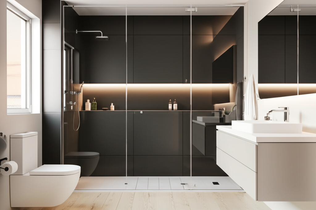 Modern bathroom remodel with walk-in shower