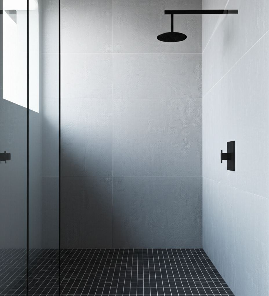 Walk-in shower with glass door